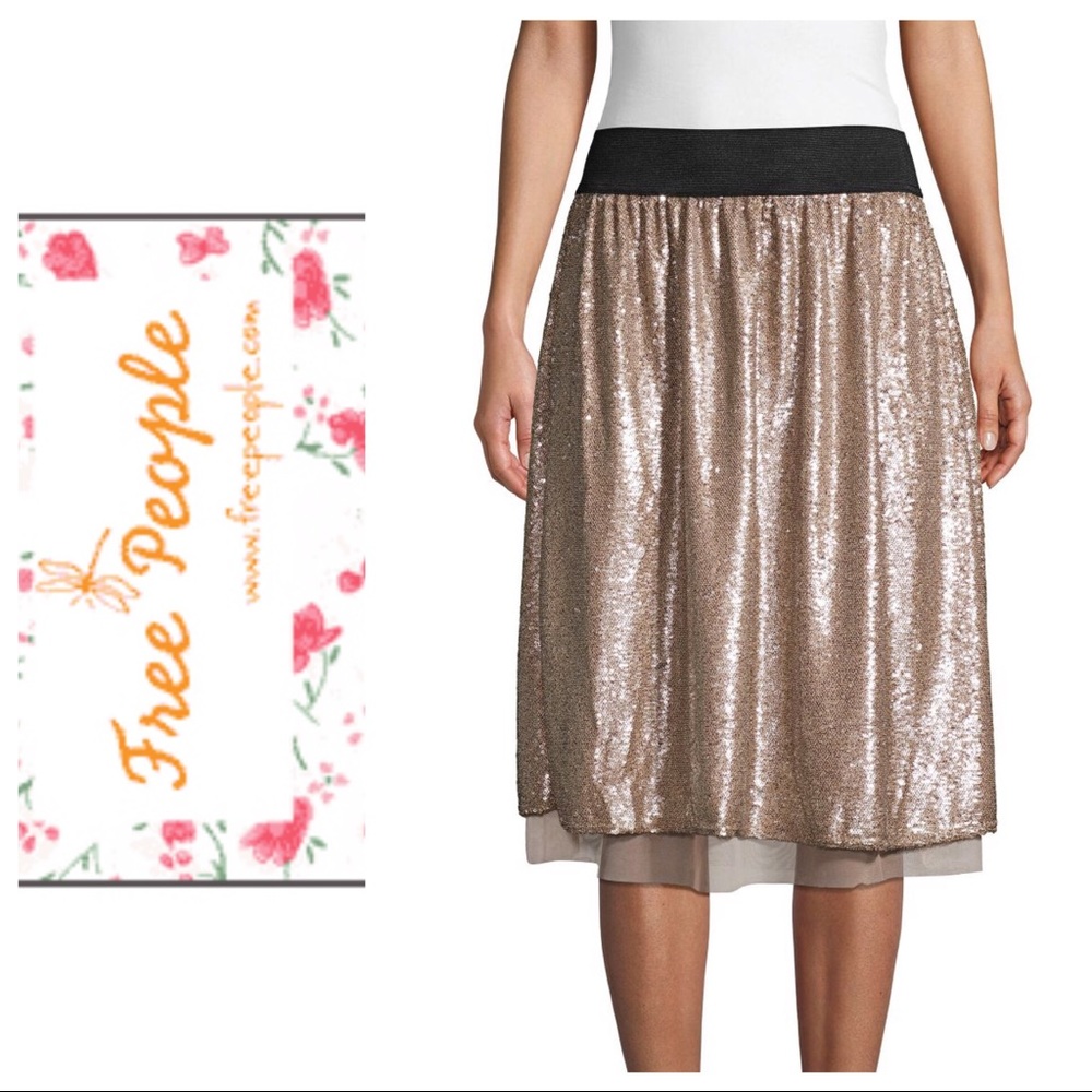 Free People Long Gold Shimmer Skirt